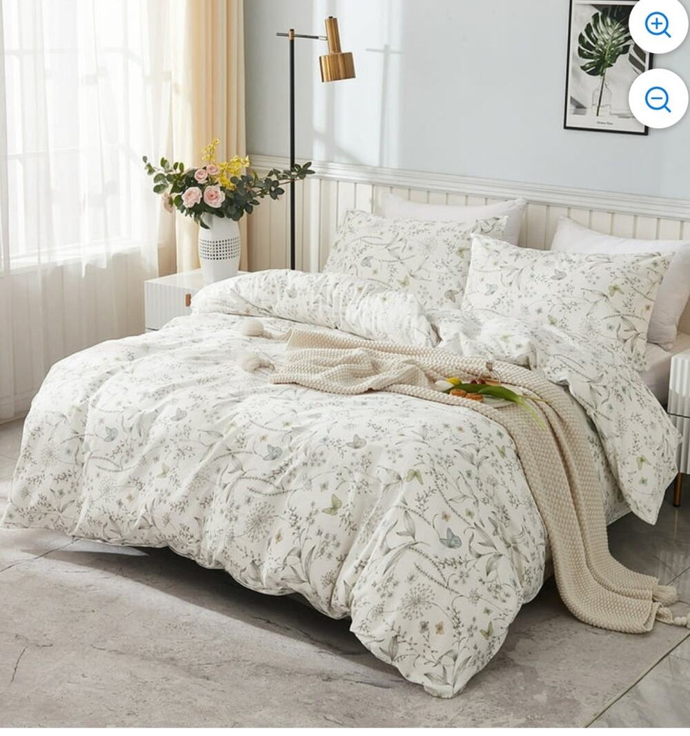 Premium Duvet Set 100% Cotton Floral Duvet Cover + Fitted Sheet + 2 Pillow Cases